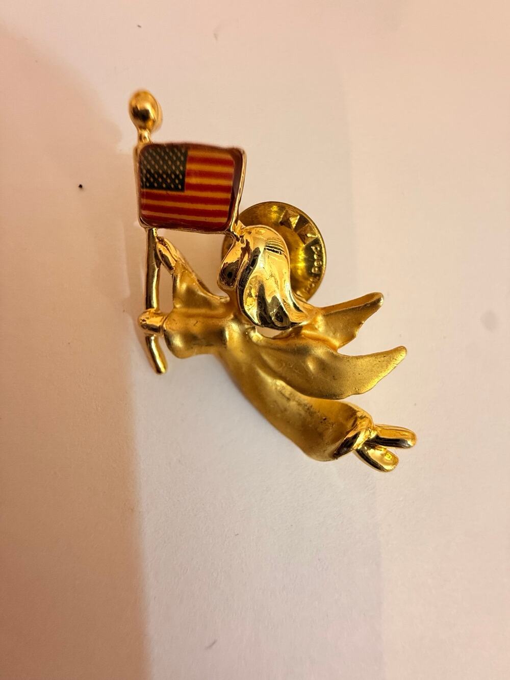 Gold Tone Patriotic Angel American Flag Brooch Pin
